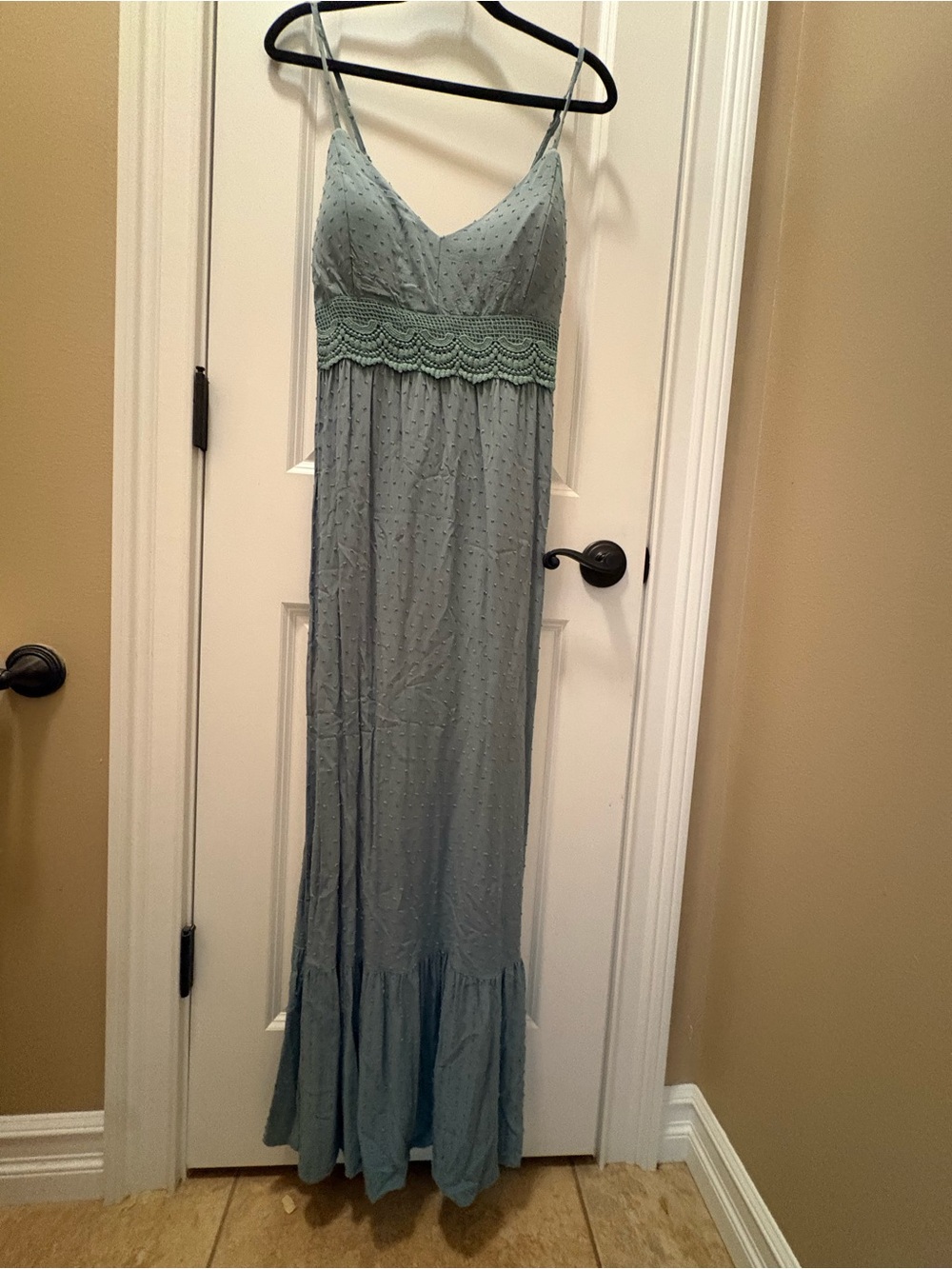Lily Rose Teal Blue Crochet-Waist Maxi Dress
